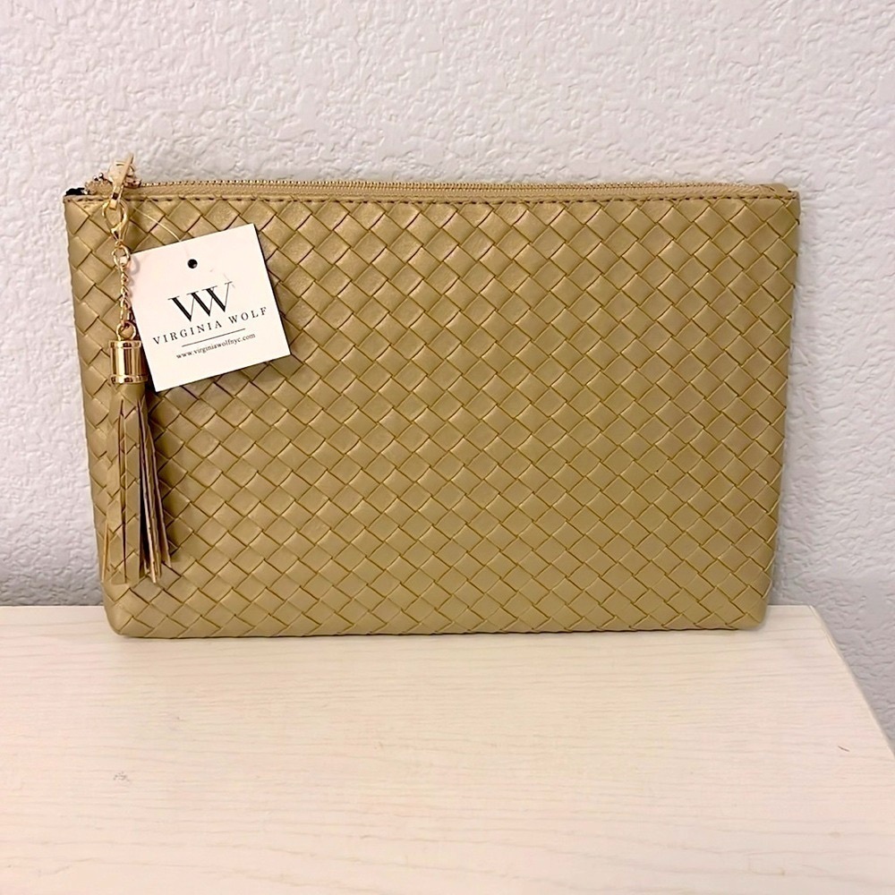 Virginia Wolfe Mini Metallic Woven Faux Leather Pouch
